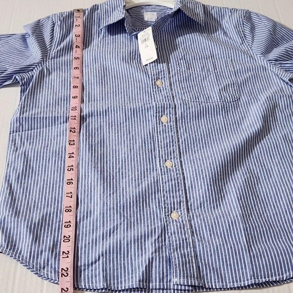 Gap Boys Size 10 Oxford Blue Strip Short Sleeve Collard Button Down Pocket Shirt